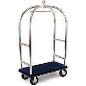 Forbes Birdcage Bellman Cart 2523-BL-BK Stainless, Blue Carpet, Black Bumper, 8" Pneumatic