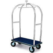 Forbes Birdcage Bellman Cart 2528-SS-BL-BK Stainless, Blue Carpet, Black Bumper, 8" Pneumatic