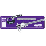 Fowler 52-095-007-0 3-Piece Dial Caliper, Micrometer & Steel Rule Toolmakers Universal Measuring Set