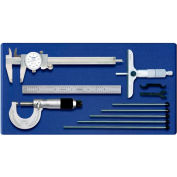 Fowler 52-095-025 4-Piece Dial Caliper, Micrometer, Steel Rule & Depth Micrometer Measuring Set