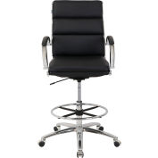 Interion® Modern Ribbed Executive Stool - Bonded Leather - Mid Back - Black
