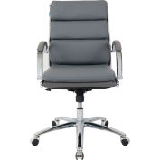 Interion® Modern Ribbed Executive Chair - Leather - Mid Back - Charcoal Gray
