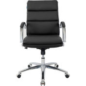 Interion® Modern Ribbed Executive Chair - Leather - Mid Back - Black