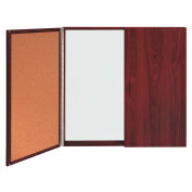 Ghent Double Door Conference Cabinet - Mahogany - 4' x 4' - White Porcelain / Cork
