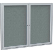 Ghent Enclosed Bulletin Board - 2 Door - Gray Fabric w/Silver Frame - 48" x 60"