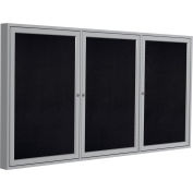 Ghent Enclosed Bulletin Board - 3 Door - Black Recycled Rubber w/Silver Frame - 36" x 72"