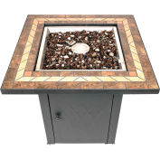 Pleasant Hearth Atlantis Gas Fire Pit Table With Lid 30000 BTU - Matte Black / Tile Top