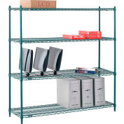 Nexel® Poly-Green®, 4 Tier, Wire Shelving Starter Unit, 60"W x 14"D x 63"H