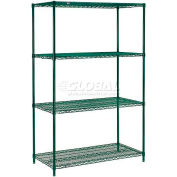 Nexel® Poly-Green®, 4 Tier, Wire Shelving Starter Unit, 24"W x 18"D x 63"H