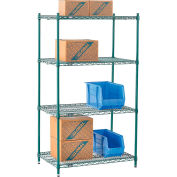 Nexel® Poly-Green®, 4 Tier, Wire Shelving Starter Unit, 36"W x 21"D x 54"H