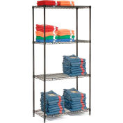 Nexel® Black Epoxy, 4 Tier, Wire Shelving Starter Unit, 36"W x 21"D x 74"H