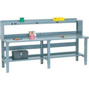 Global Industrial 96x30 Extra Long Steel Top Workbench - Side/Back Rails, Shelf & Power Riser
