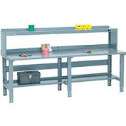 Global Industrial 96x36 Extra Long Steel Top Workbench - Side/Back Rails, Shelf & Riser - Gray