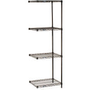 Nexel® Black Epoxy, 4 Tier, Wire Shelving Add-On Unit, 24"W x 14"D x 74"H
