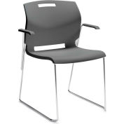 Global™ Stacking Chair with Arms - Plastic - Platinum Grey - Popcorn Series