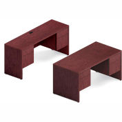 Global™ 60" Double Pedestal Desk & 66" Credenza - Quartered Mahogany - Genoa Series