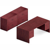Global™ 72" Double Pedestal Desk & 2 Lateral File Cabinets - Quartered Mahogany - Genoa Series