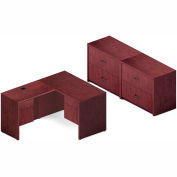 Global™ 60" Pedestal Desk with Return & Lateral File - Quartered Mahogany - Genoa Series
