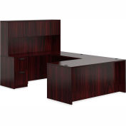 Offices To Go™ U Desk with Hutch - Double Pedestal - 71" - American Mahogany - Bundle #2