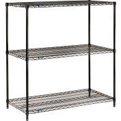 Nexel® Black Epoxy, 3 Tier, Wire Shelving Starter Unit, 24"W x 14"D x 34"H