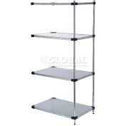 Nexel® 4 Tier Shelving Add-On Unit, Solid Galvanized Steel, 24"Wx24"Dx86"H