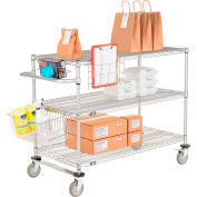 Nexelate® Curbside Cart w/3 Wire Shelves & Polyurethane Casters, 30"L x 18"W x 40"H