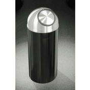 Glaro 8 Gallon Waste Receptacle w/Self Close Dome Top, Satin Black/Satin Aluminum Lid - S1230-BK-SA