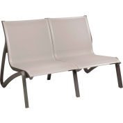 Grosfillex® Armless Loveseat - Solid Gray Sling with Volcanic Black Frame - Sunset Series - Pkg Qty 2