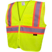 GSS Safety 1005 Standard Class 2 Two Tone Mesh Zipper Safety Vest, Lime, Large