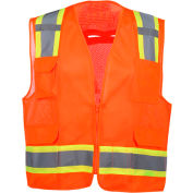 GSS Safety 1504 Premium Class 2 Fall Protection Mesh 6 Pockets Safety Vest, Orange, Medium