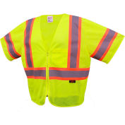 GSS Safety 2005 Standard Class 3 Two Tone Mesh Zipper Safety Vest, Lime, XL