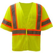 GSS Safety 2005 Standard Class 3 Two Tone Mesh Zipper Safety Vest, Lime, XL