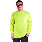 GSS Safety 5503 Moisture Wicking Long Sleeve Safety T-Shirt with Chest Pocket, Lime, Large