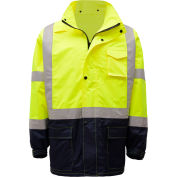 GSS Safety 6003 Class 3 Premium Hooded Rain Coat, Lime with Black Bottom, 4XL/5XL