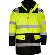 GSS Safety Hi-Visibility Class 3 Waterproof Parka Jacket W/Fleece Liner, Lime/Black, M