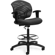 Global™ Tye Mesh Low Back Drafting Stool with Armrest - Fabric - Black