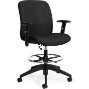 Global™ Truform Mid Back Drafting Stool with Armrest - Fabric - Black