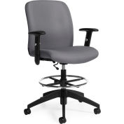 Global™ Truform Mid Back Drafting Stool with Armrest - Fabric - Slate