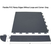 Block Tile F0US4606 Multi Purpose Flexible PVC Ramp Edges without loops, PVC Edges Pattern, Gray