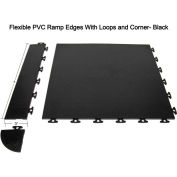 Block Tile F1US4206 Multi Purpose Flexible PVC Ramp Edges with loops, PVC Edges Pattern, Black