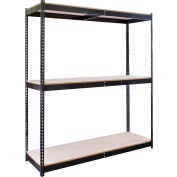 Rivetwell Double Rivet Boltless Shelving 48"W x 36"D x 84"H 3 Levels Starter W/Wood Decking Black