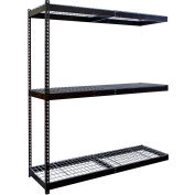 Rivetwell Double Rivet Boltless Shelving 60"W x 18"D x 84"H 3 Levels Add-on W/Wire Decking Black