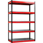 Fort Knox Rivetwell Shelving Unit with EZ Deck, 36"W x 24"D x 78"H, Blk Posts, Red Beams