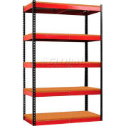 Fort Knox Rivetwell Shelving Unit with Particle Board Deck, 48"W x 24"D x 78"H, Blk Posts, Red Beams