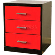 Fort Knox Workbench Pedesta -3 Drawer,24"x24"x 32",Black Body, Red Doors, 1-Wide