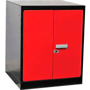 Fort Knox Workbench Pedestal- Doors,18"x24"x 32", Black Body, Red Doors, 1-Wide