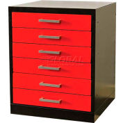 Fort Knox Workbench Pedestal-6 Drawer,18"x24"x 32",Black Body, Red Doors