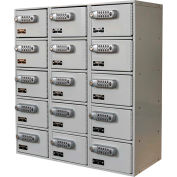 Hallowell UCTL392(30)-5A-E Tablet/Cell Phone Locker 27x12x30-1/2 15 Door-3 Wide Digitech Locks Gray