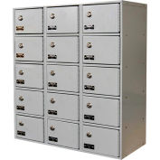 Hallowell UCTL392(30)-5A-K-PL Tablet/Cell Phone Locker 27x12x30-1/2 15 Door-3 Wide, w/Key Locks Gray
