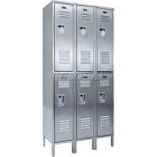 Hallowell USS3288-2 304 Stainless Steel Locker, 12"W x 18"D x 36"H, Double Tier, 3 Wide, Unassembled